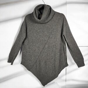 Knyt & Lynk Sweater Women Small Gray 100% Cashmere Cowl Neck Asymmetrical Hem
